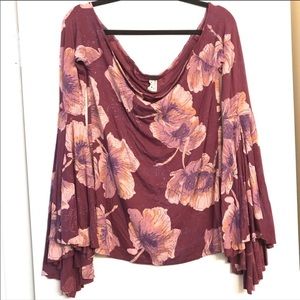 We the Free Purple Floral Off Shoulder Blouse sz L